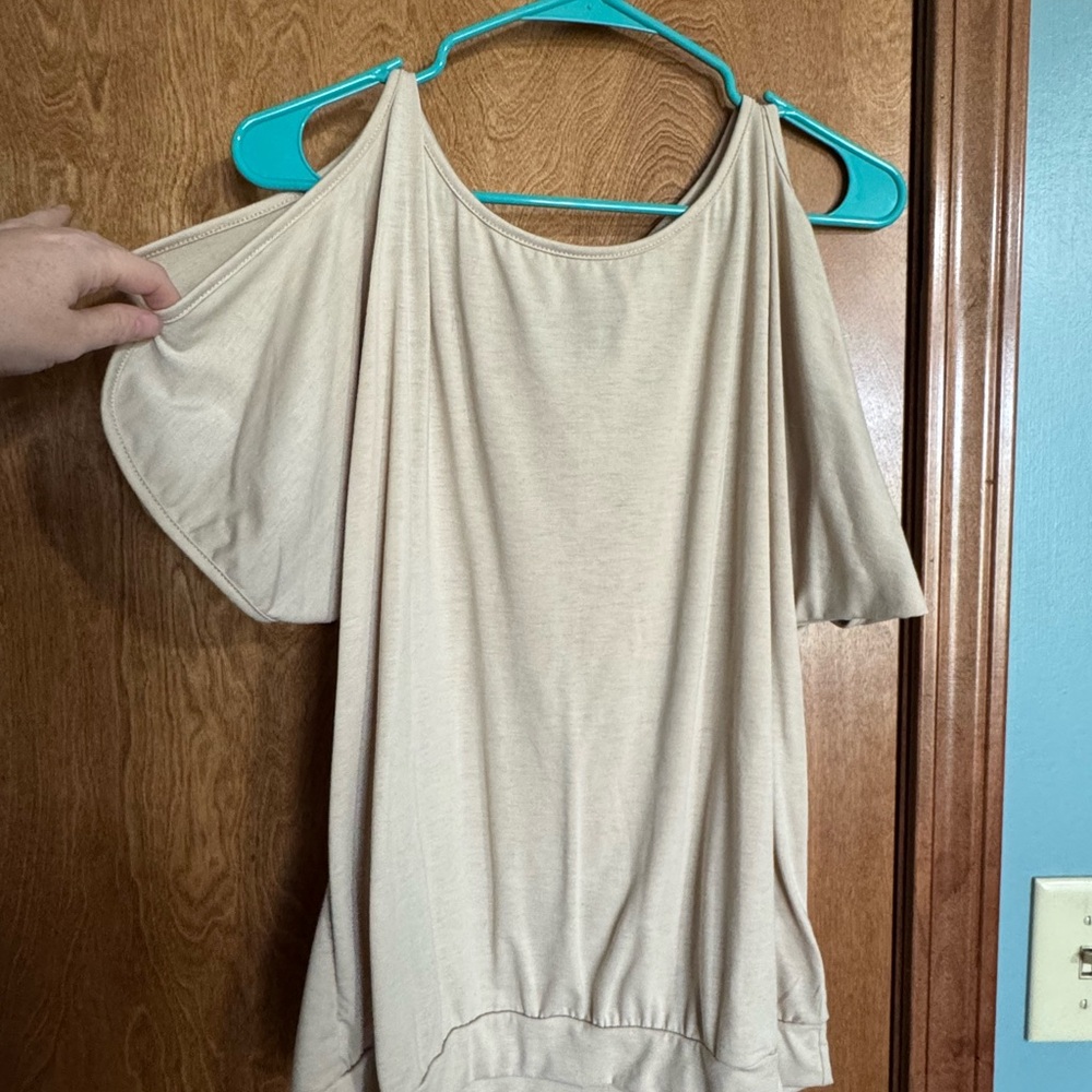 Women's Beige Cold-Shoulder Top